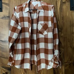 Orange and White Checkered Button-Up Shirt